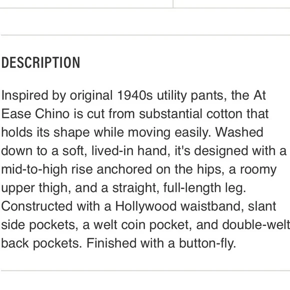 Buck Mason AT EASE CHINO 28 NWOT - Picture 6 of 10